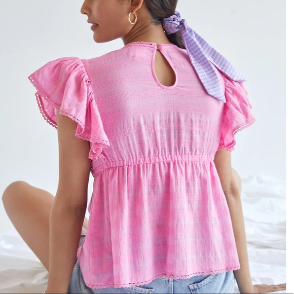 HP 🎉 Plenty by Tracy Reese x Anthropologie Embroidered Babydoll XS Pink Crochet - Picture 3 of 6